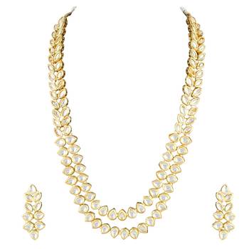 Aheli white kundan long necklace set with earring for women 3