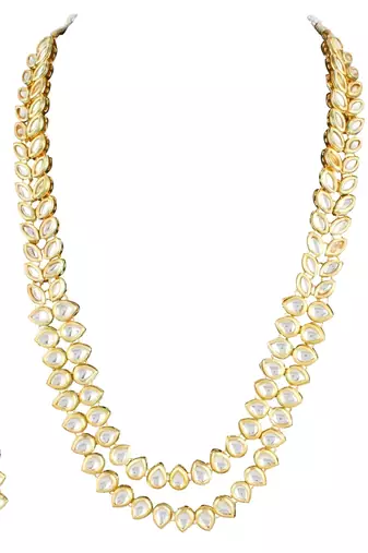 Aheli white kundan long necklace set with earring for women