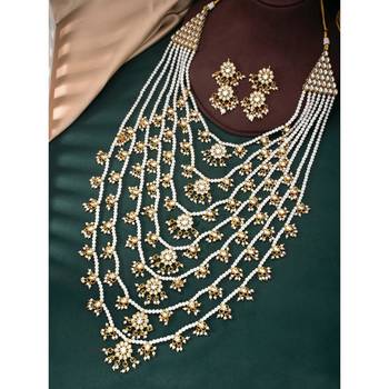 Aheli traditional white floral multi layered necklace earrings jewellery set for women 1