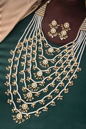 Aheli traditional white floral multi layered necklace earrings jewellery set for women