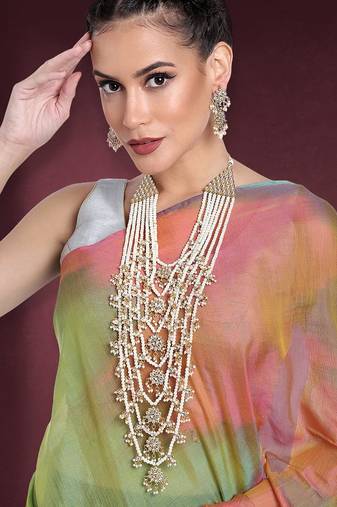 white floral multi layered necklace earrings jewellery set