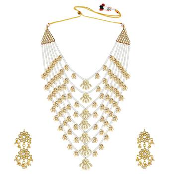 Aheli traditional white floral multi layered necklace earrings jewellery set for women 3
