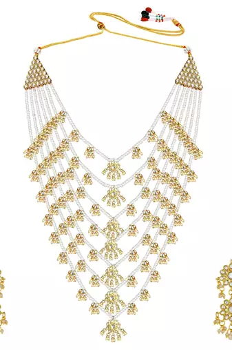 Aheli traditional white floral multi layered necklace earrings jewellery set for women