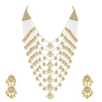 Aheli traditional white floral multi layered necklace earrings jewellery set for women 4