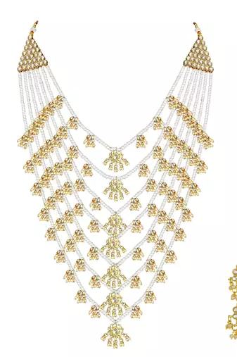 Aheli traditional white floral multi layered necklace earrings jewellery set for women