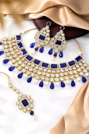 Aheli choker necklace with maang tikka earrings traditional bridal wedding jewellery set for women