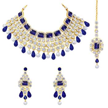 Aheli choker necklace with maang tikka earrings traditional bridal wedding jewellery set for women 3
