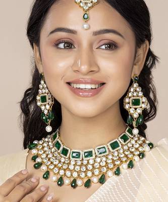 Aheli choker necklace with maang tikka earrings traditional bridal wedding jewellery set gift for women 1
