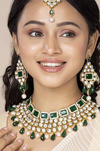 Aheli choker necklace with maang tikka earrings traditional bridal wedding jewellery set gift for women