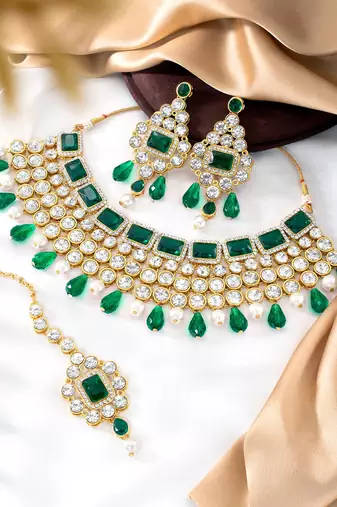 Aheli choker necklace with maang tikka earrings traditional bridal wedding jewellery set gift for women