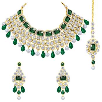Aheli choker necklace with maang tikka earrings traditional bridal wedding jewellery set gift for women 3