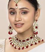 Aheli choker necklace with maang tikka earrings traditional bridal wedding jewellery set for women