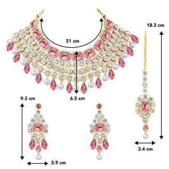 Aheli pink choker necklace with maang tikka & dangle earrings indian traditional jewellery set for women 4