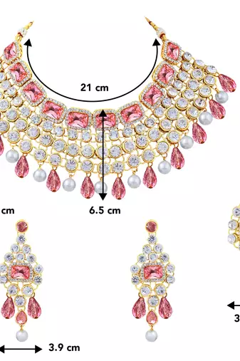 Aheli pink choker necklace with maang tikka & dangle earrings indian traditional jewellery set for women