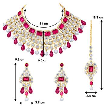 Aheli rani pink choker necklace with maang tikka earrings indian traditional jewellery set gift for women 4