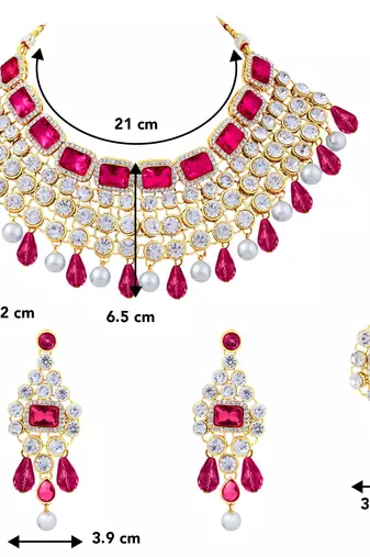 Aheli rani pink choker necklace with maang tikka earrings indian traditional jewellery set gift for women