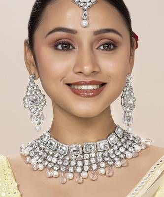 Aheli choker necklace with maang tikka earrings bridal wedding jewellery set gift for women 1
