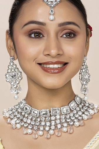 Aheli choker necklace with maang tikka earrings bridal wedding jewellery set gift for women