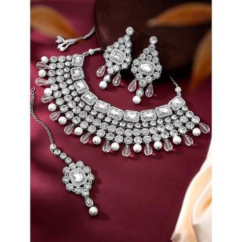Aheli choker necklace with maang tikka earrings bridal wedding jewellery set gift for women 2