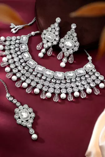 Aheli choker necklace with maang tikka earrings bridal wedding jewellery set gift for women