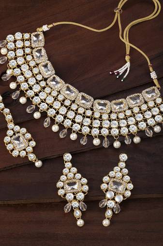 Aheli choker necklace with maang tikka earrings indian traditional bridal wedding jewellery set for women