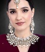 Aheli choker necklace with maang tikka earrings indian traditional bridal wedding jewellery set for women