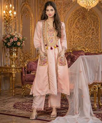 Designer pink ethnic kurta sharara set with heavy embroidery & dupatta 2