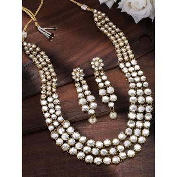 Aheli traditional kundan long necklace with earring jewellery set gift for women 1