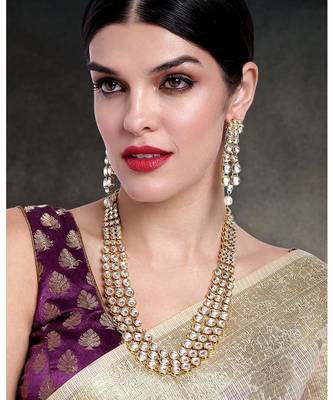 Aheli traditional kundan long necklace with earring jewellery set gift for women 2