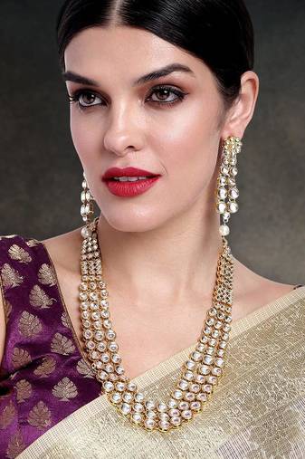 Aheli Kundan Long Necklace Earring Jewellery Set Women