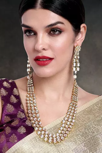 Aheli traditional kundan long necklace with earring jewellery set gift for women