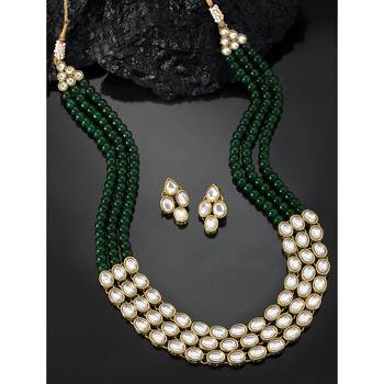 Aheli traditional green long necklace jewellery set with earring gift for women 1