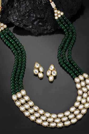 Aheli traditional green long necklace jewellery set with earring gift for women