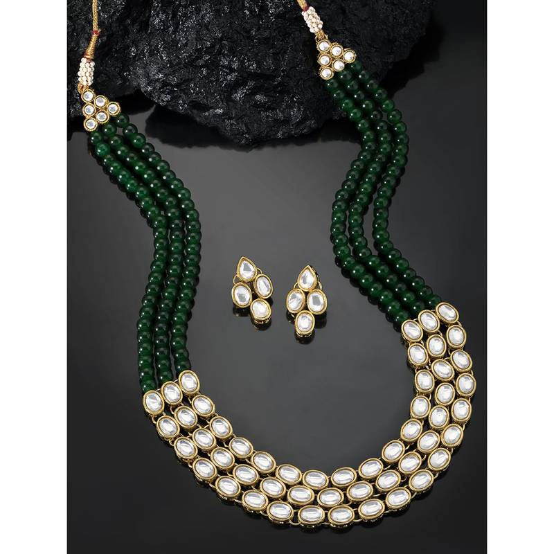 Aheli traditional green long necklace jewellery set with earring gift for women