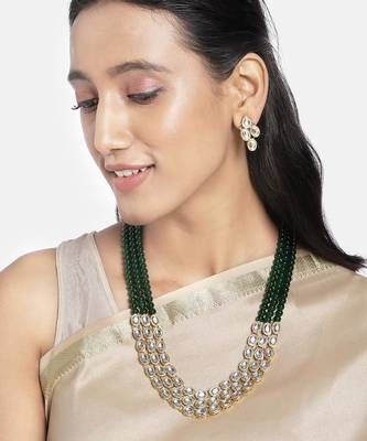 Aheli traditional green long necklace jewellery set with earring gift for women 2