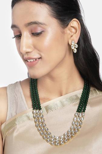 Aheli traditional green long necklace jewellery set with earring gift for women
