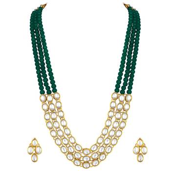 Aheli traditional green long necklace jewellery set with earring gift for women 3