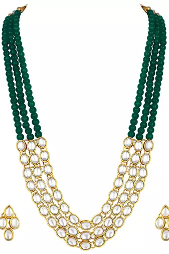 Aheli traditional green long necklace jewellery set with earring gift for women