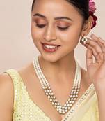 Aheli traditional white long necklace jewellery set with earring for women