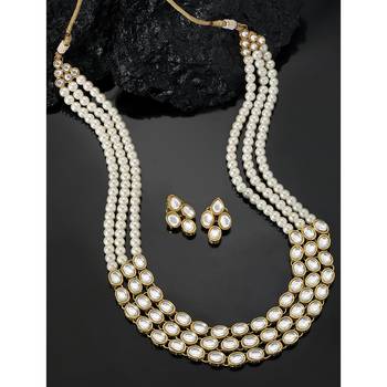 Aheli traditional white long necklace jewellery set with earring for women 2