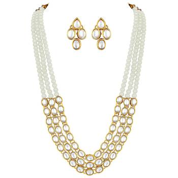 Aheli traditional white long necklace jewellery set with earring for women 3