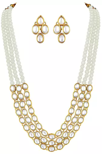 Aheli traditional white long necklace jewellery set with earring for women