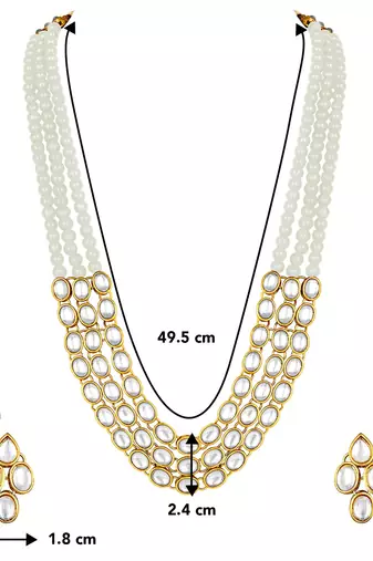 Aheli traditional white long necklace jewellery set with earring for women