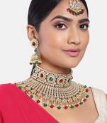 Aheli red & green kundan embellished handcrafted jewellery set for women