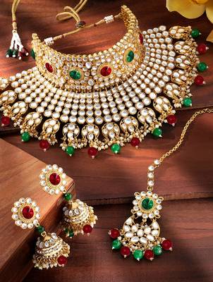 Aheli red & green kundan embellished handcrafted jewellery set for women 2