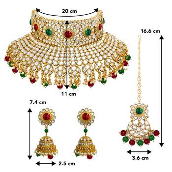 Aheli red & green kundan embellished handcrafted jewellery set for women 4
