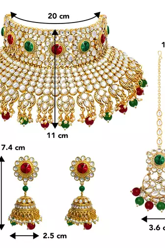 Aheli red & green kundan embellished handcrafted jewellery set for women