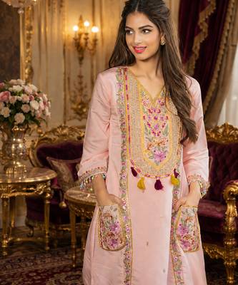 Designer pink ethnic kurta sharara set with heavy embroidery & dupatta 3