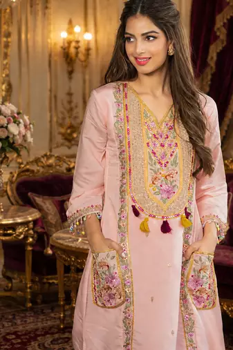 Designer pink ethnic kurta sharara set with heavy embroidery & dupatta
