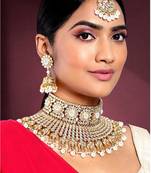 Aheli indian ethnic bridal big choker necklace earrings maang tikka traditional jewellery set for women